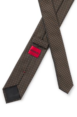 Cravatta in misto seta con motivo jacquard, Marrone
