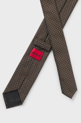 Jacquard-pattern tie blended with silk, Brown