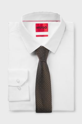 Jacquard-pattern tie blended with silk, Brown