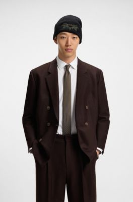 실크 블렌드 자카드 패턴 넥타이, 브라운