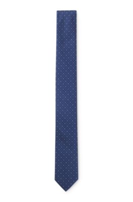 Jacquard-pattern tie blended with silk, Dark Blue