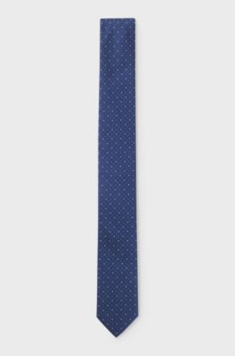 Jacquard-pattern tie blended with silk, Dark Blue
