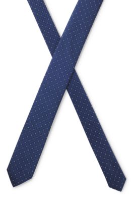 Jacquard-pattern tie blended with silk, Dark Blue