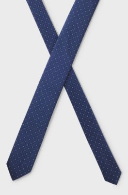 Jacquard-pattern tie blended with silk, Dark Blue