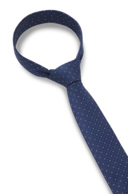Jacquard-pattern tie blended with silk, Dark Blue