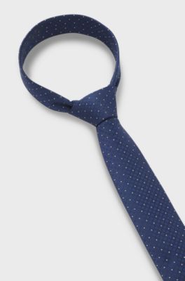 Jacquard-pattern tie blended with silk, Dark Blue