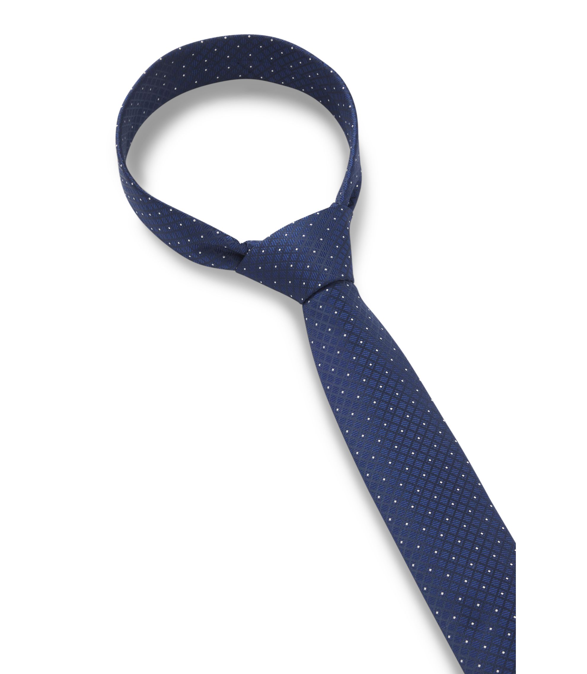 Cravate Hugo Boss En Soie Mouchetée Bleue - Modèle TOP OC121, Marque Lario - Occasion
