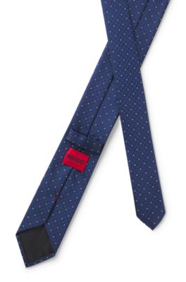 Jacquard-pattern tie blended with silk, Dark Blue