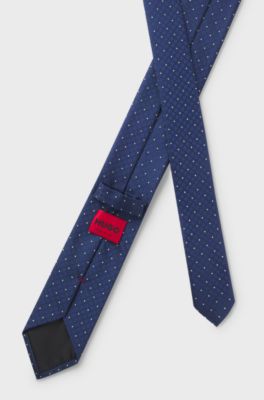 Jacquard-pattern tie blended with silk, Dark Blue