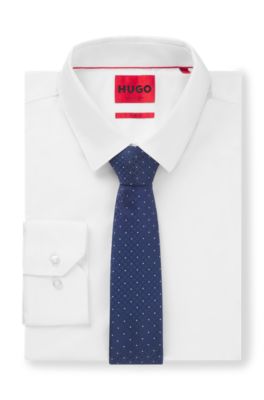 Jacquard-pattern tie blended with silk, Dark Blue
