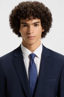 Jacquard-pattern tie blended with silk, Dark Blue