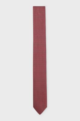 Silk-blend tie with jacquard pattern, Red