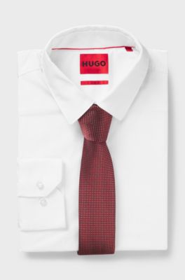 Silk-blend tie with jacquard pattern, Red