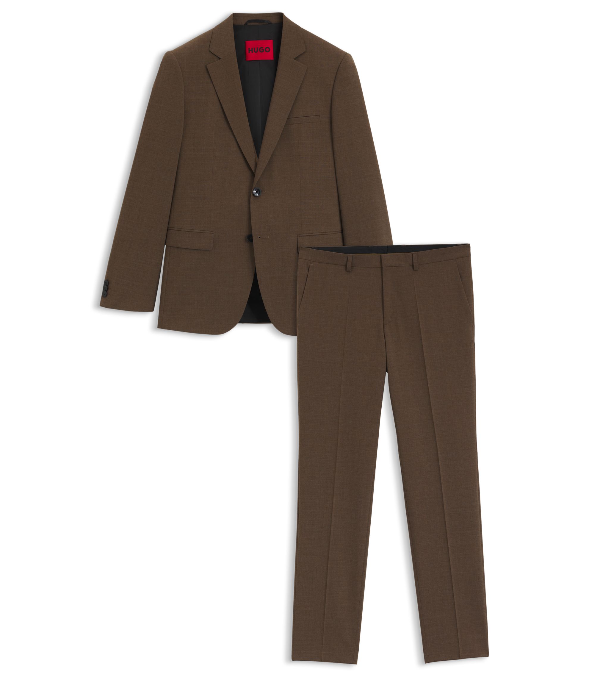 HUGO - エクストラスリムフィットスーツ ストレッチドビー - ブラウン