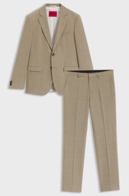 Costume Extra Slim en tissu stretch fa&ccedil;onn&eacute;, Beige
