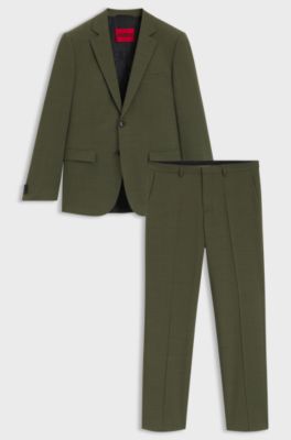 Extra-slim-fit suit in stretch dobby, Olive