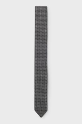 Silk tie with jacquard pattern, Grey