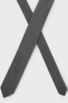 Silk tie with jacquard pattern, Grey