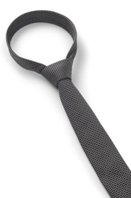 Silk tie with jacquard pattern, Grey