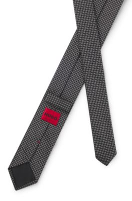 Silk tie with jacquard pattern, Grey