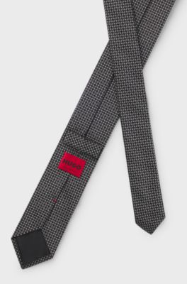 Silk tie with jacquard pattern, Grey