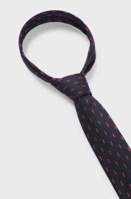 Silk tie with jacquard pattern, Black Patterned