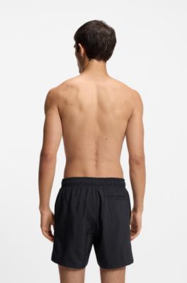 Quick-dry swim shorts with printed stacked logo, Black
