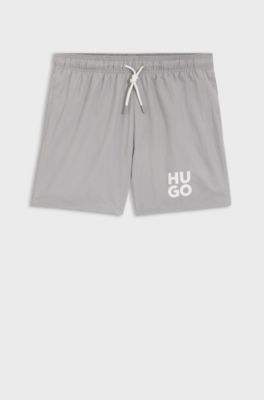 Quick-dry swim shorts with printed stacked logo, Light Grey