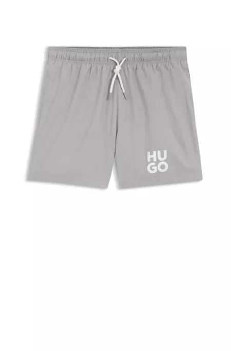 Quick-dry swim shorts with printed stacked logo
