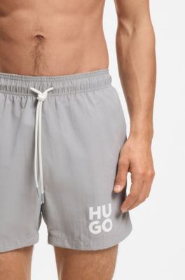 Quick-dry swim shorts with printed stacked logo, Light Grey