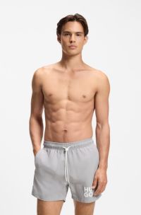 Quick-dry swim shorts with printed stacked logo, Light Grey