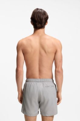 Quick-dry swim shorts with printed stacked logo, Light Grey