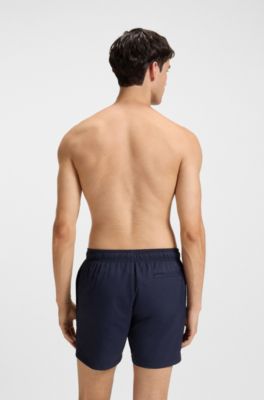 Quick-dry swim shorts with printed stacked logo, Dark Blue