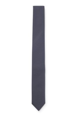 Silk-blend tie with jacquard pattern, Blue