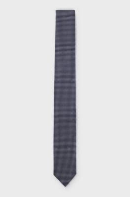 Silk-blend tie with jacquard pattern, Blue