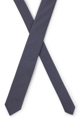 Silk-blend tie with jacquard pattern, Blue