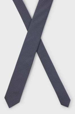Silk-blend tie with jacquard pattern, Blue