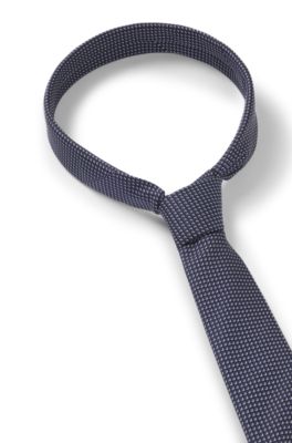 Silk-blend tie with jacquard pattern, Blue