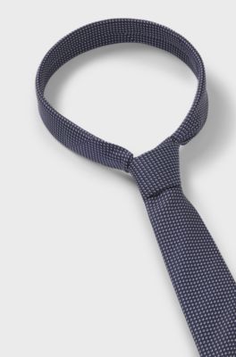 Silk-blend tie with jacquard pattern, Blue