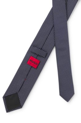 Silk-blend tie with jacquard pattern, Blue