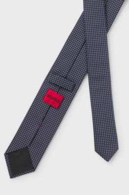 Silk-blend tie with jacquard pattern, Blue