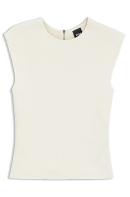 Knitted top with waist darts and exposed rear zip, Natural