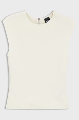 Knitted top with waist darts and exposed rear zip, Natural