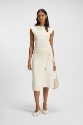 Knitted top with waist darts and exposed rear zip, Natural