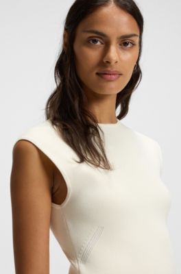 Knitted top with waist darts and exposed rear zip, Natural