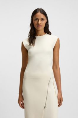 Knitted top with waist darts and exposed rear zip, Natural