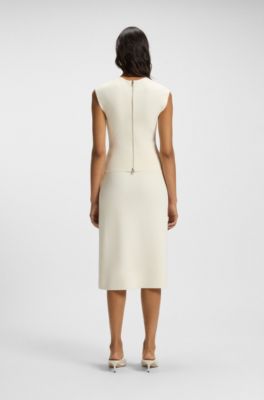 Knitted top with waist darts and exposed rear zip, Natural