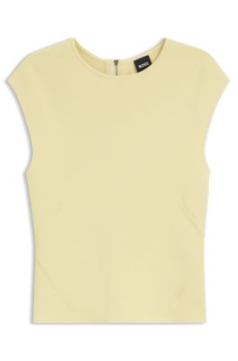 Knitted top with waist darts and exposed rear zip, Light Yellow