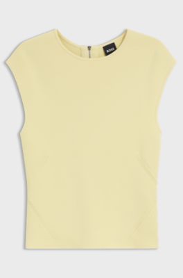 Knitted top with waist darts and exposed rear zip, Light Yellow