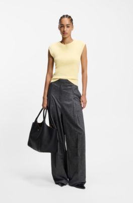 Knitted top with waist darts and exposed rear zip, Light Yellow